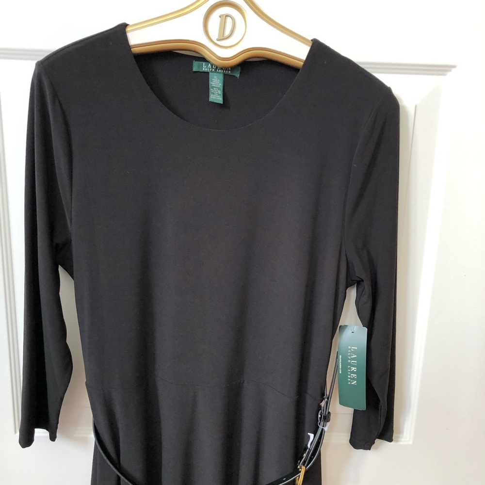 NWT - Lauren / Ralph Lauren Black Lined Fit & Flare Dress w/Patent Belt